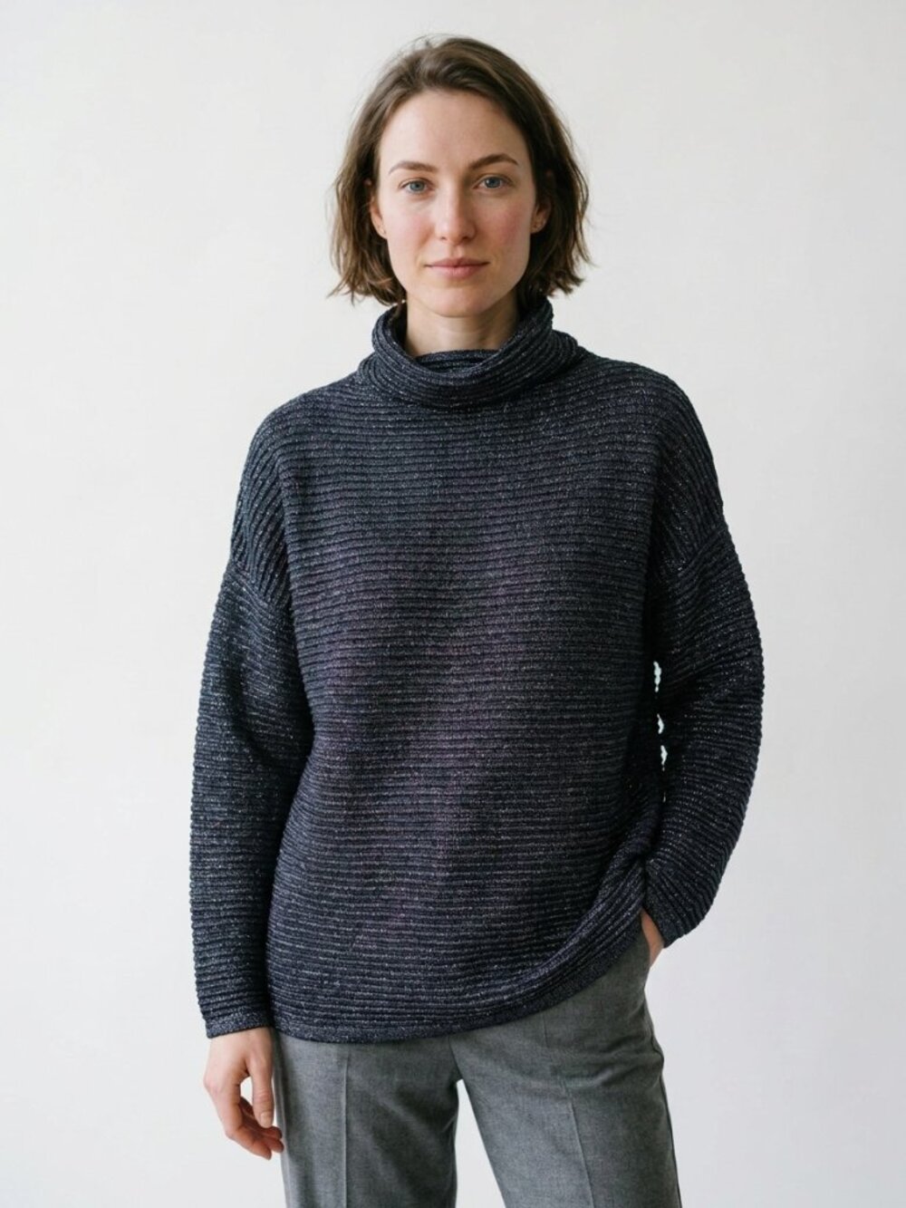 Tahari Black Ribbed Turtleneck Sweater